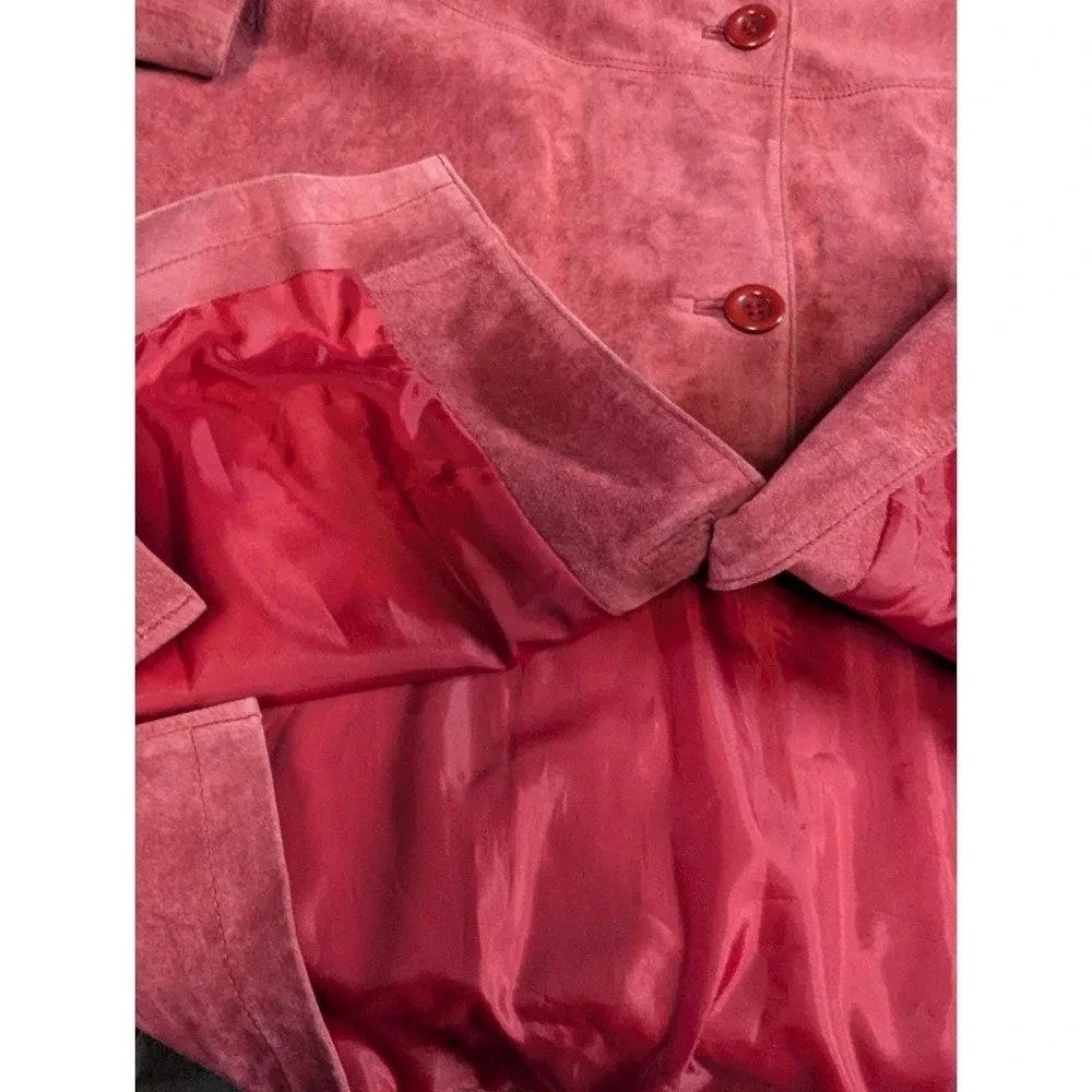 Jessica Holbrook Red Suede Barn Jacket Large Washable Leather Utility Coat 90s - Picture 7 of 16